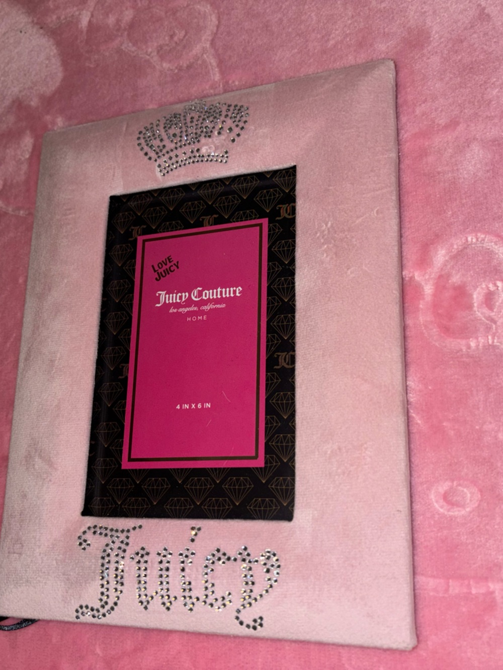 Juicy Couture Pink Velvet Photo Frame with Rhinestone Detail